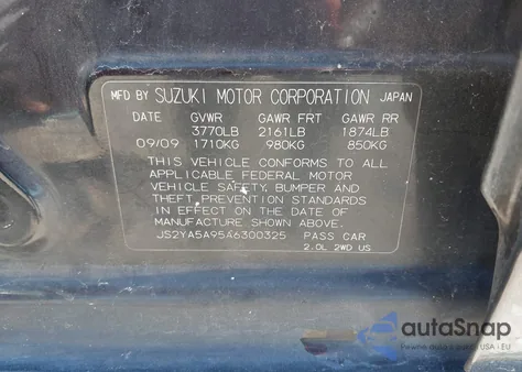 2010 Suzuki Sx4 из США, поврежденный, VIN JS2YA5A95A6300325